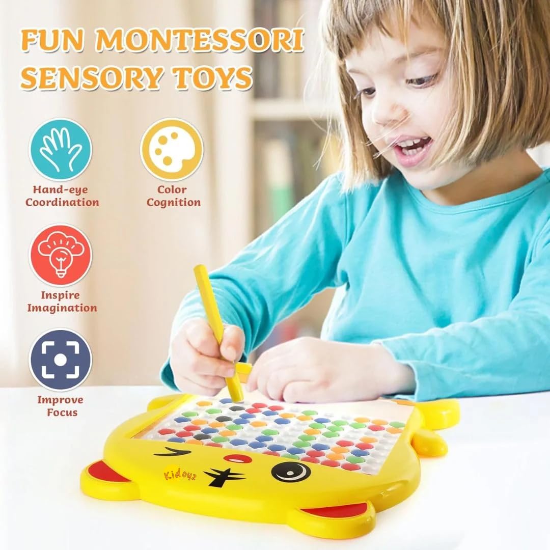 Kidoyz Magnetic Drawing Board for Kids with 80 Beads & Magnetic Pen | Big Size Magnetic Doodle Board | Educational Dot Creativity Toy for Boys & Girls 3+ Years (Multicolor) - Cat Design 3