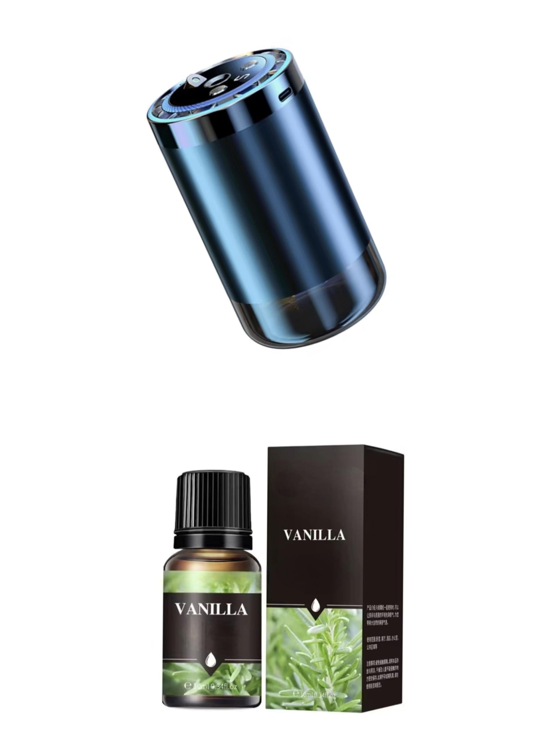 Difusor de Aromas para Coche y hogar con Aceite Esencial de Vainilla, Color Metálico, Dispensador Automático (Vainilla)