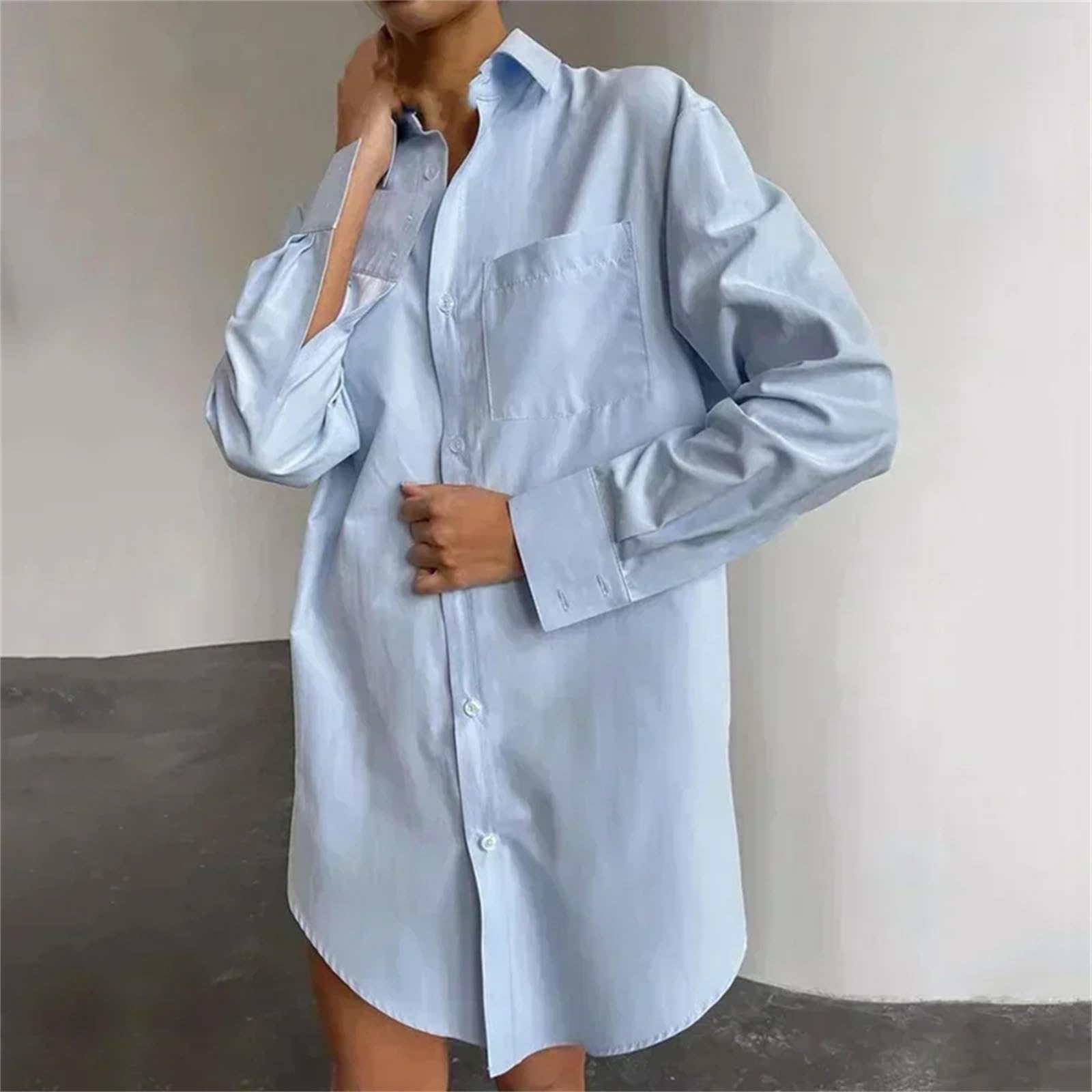 Blusa larga de color liso con botones para mujer, informal, holgada, de manga larga