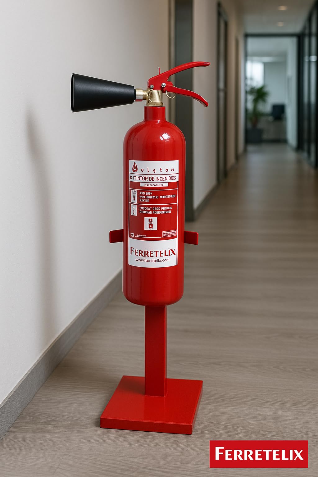 FERRETELIX® Supporto a pedale estintore 6 kg ABC e 2 kg CO2 compatibile con i due tipi di attacco a parete