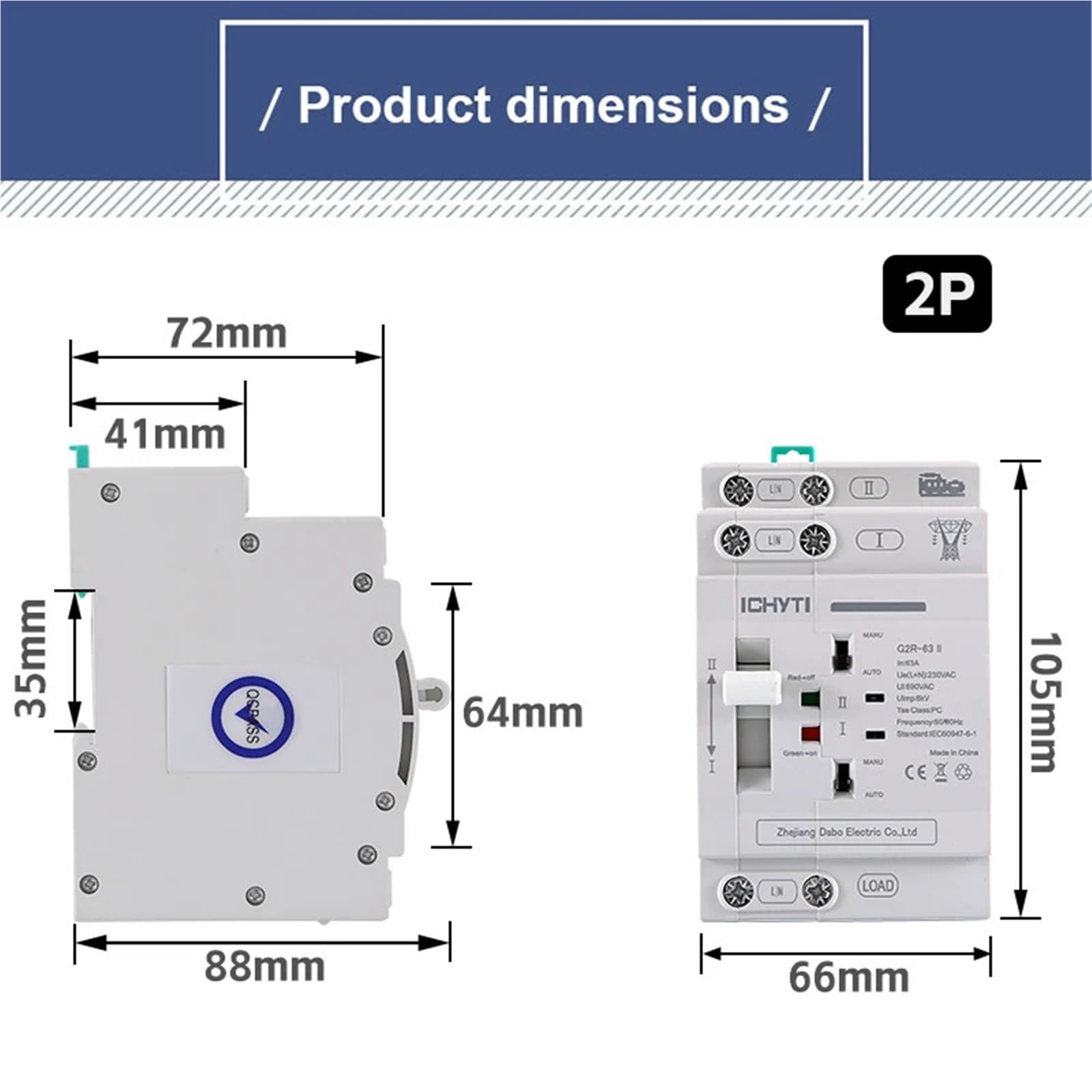 G2R-63 Rail 2P 4P ATS Interruttore di trasferimento automatico a doppia alimentazione Interruttori di selezione elettrica Alimentazione ininterrotta