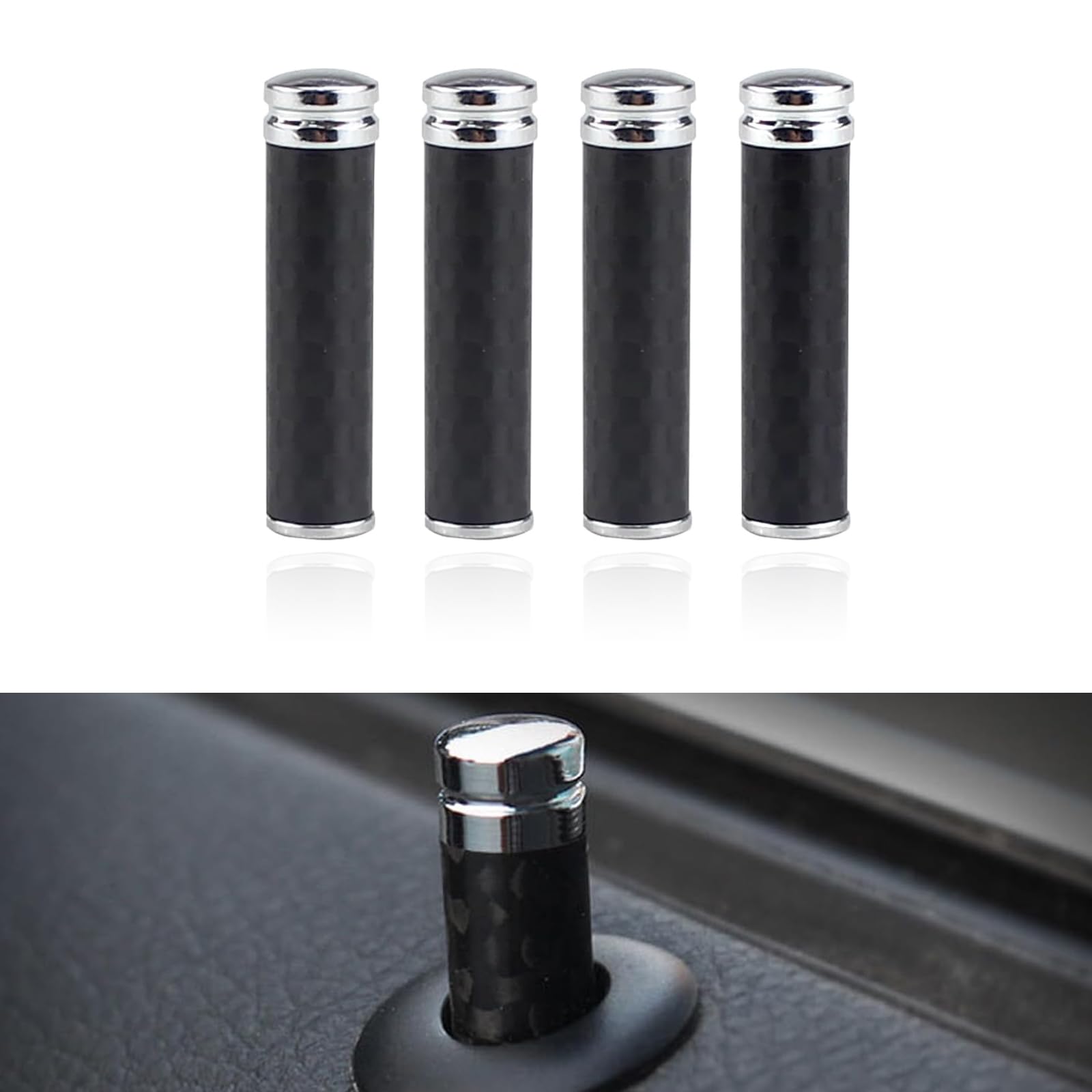 4 PCS Car Door Lock Knobs, Carbon Fiber + Metal Interior Vehicle Door Pull Pins Anti-Scratch Decoration Cover, Auto Door Lock Pin Knobs Pin Stick, Universal for Most Cars Trucks (Black)