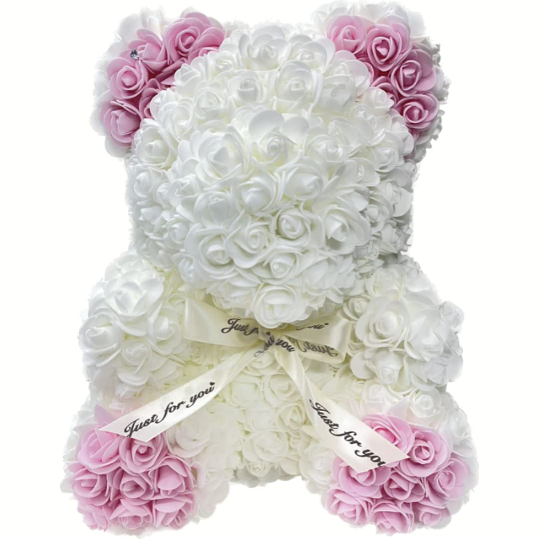 Amazon｜ローズベア バラの造花でできたクマの人形 40cm (ピンク1)3724