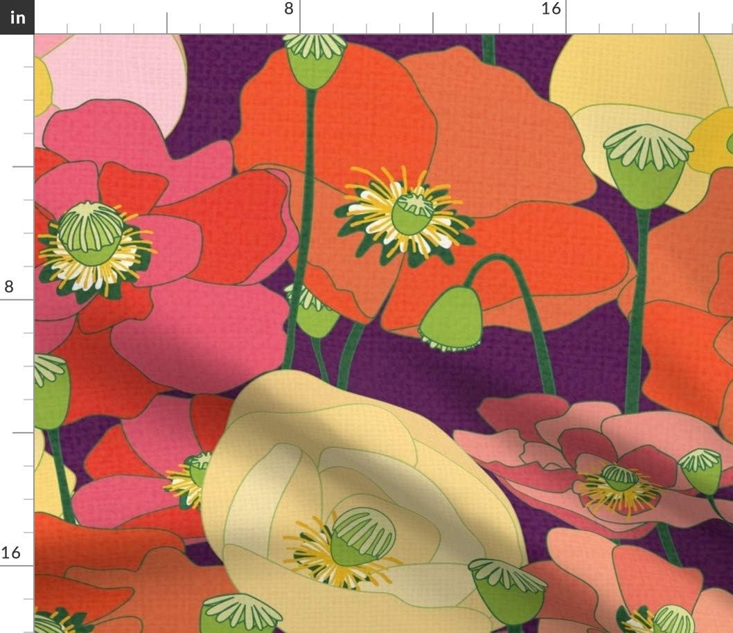 Spoonflower Fabric - Vintage Bright Retro Poppies 1970S 1960S Large Scale Bohemian Joyful Printed on Petal Signature Cotton Fabric by The Yard - Sewing Quilting Apparel Crafts Decor