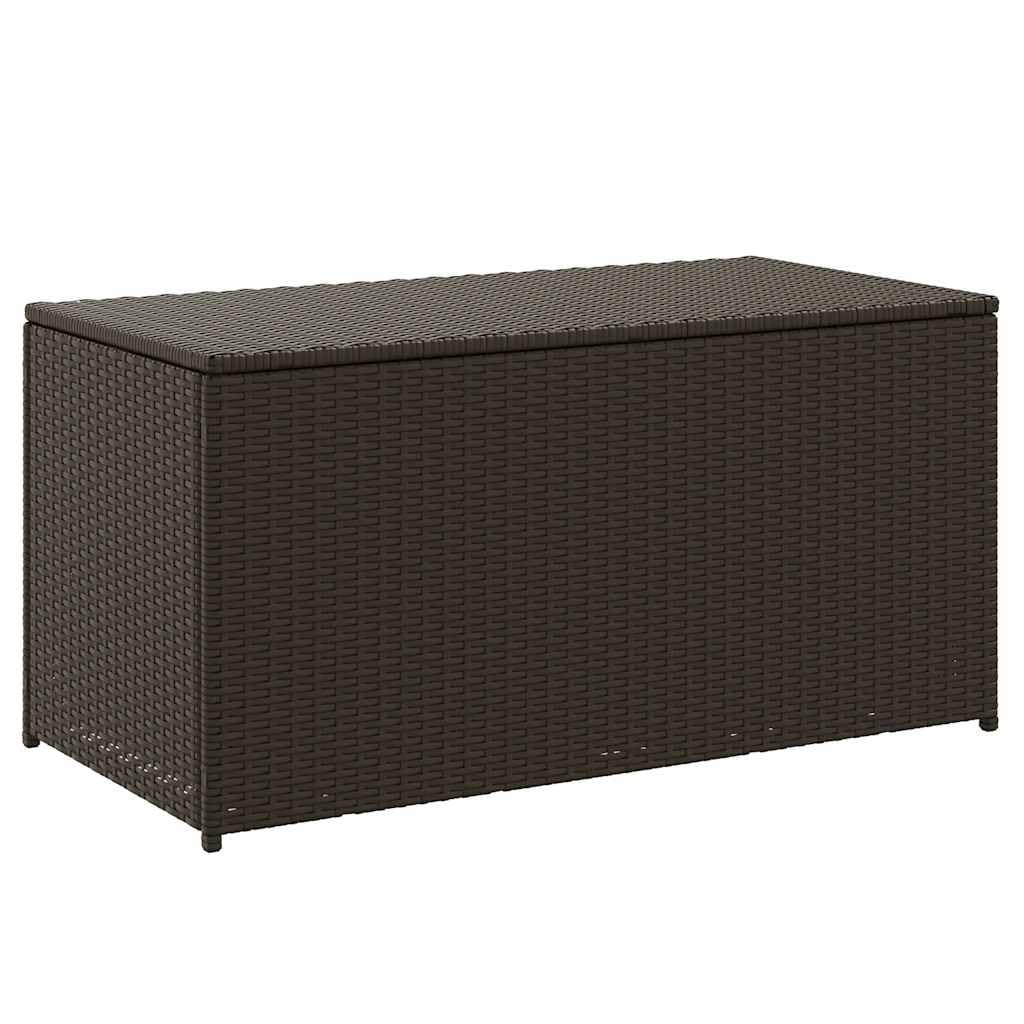 Cassapanca da giardino in polyrattan, 100 x 50 x 50 cm, marrone, con telaio in acciaio, cassapanca per cuscini, per balcone, terrazza, esterni, con cerniera