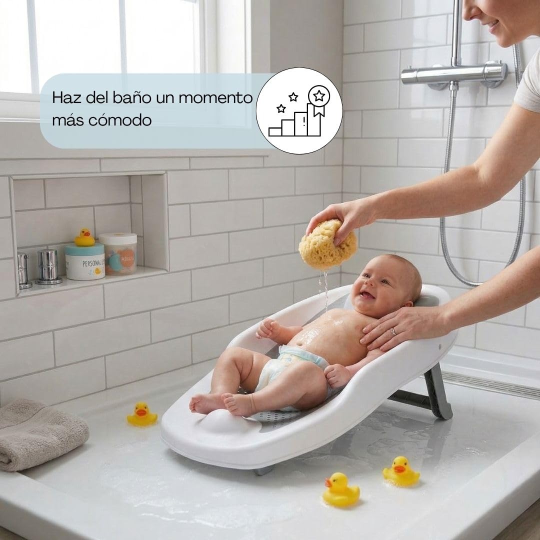 Cojín de Baño para Bebé Recién Nacidos | Almohada Flotante y Antideslizante | Apoyo Ergonómico para la Bañera | Suave, Seguro y Fácil de Secar (Gris)