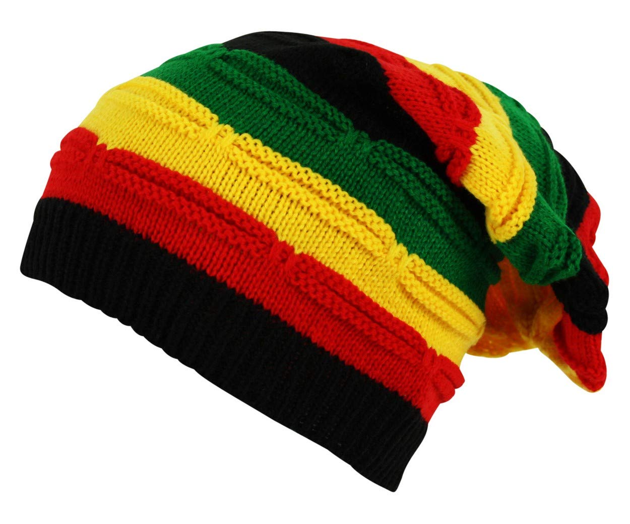 Itzu Men's Black (Twin Line) Rasta Oversized Slouch Beanie Cap Hat Striped Knitted (Twin Line)