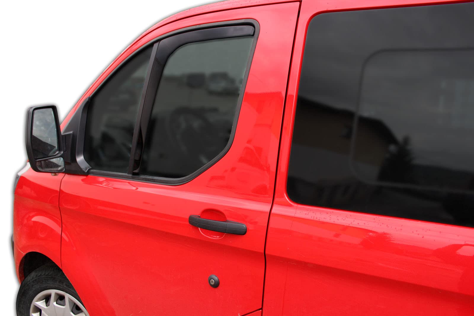 J&J AUTOMOTIVE GD Déflecteurs d'air et de Vent pour Ford Transit Custom 2/4-Porte 2012-2023, 2pcs, Teintés, Avant et Arrière, Aérodynamique