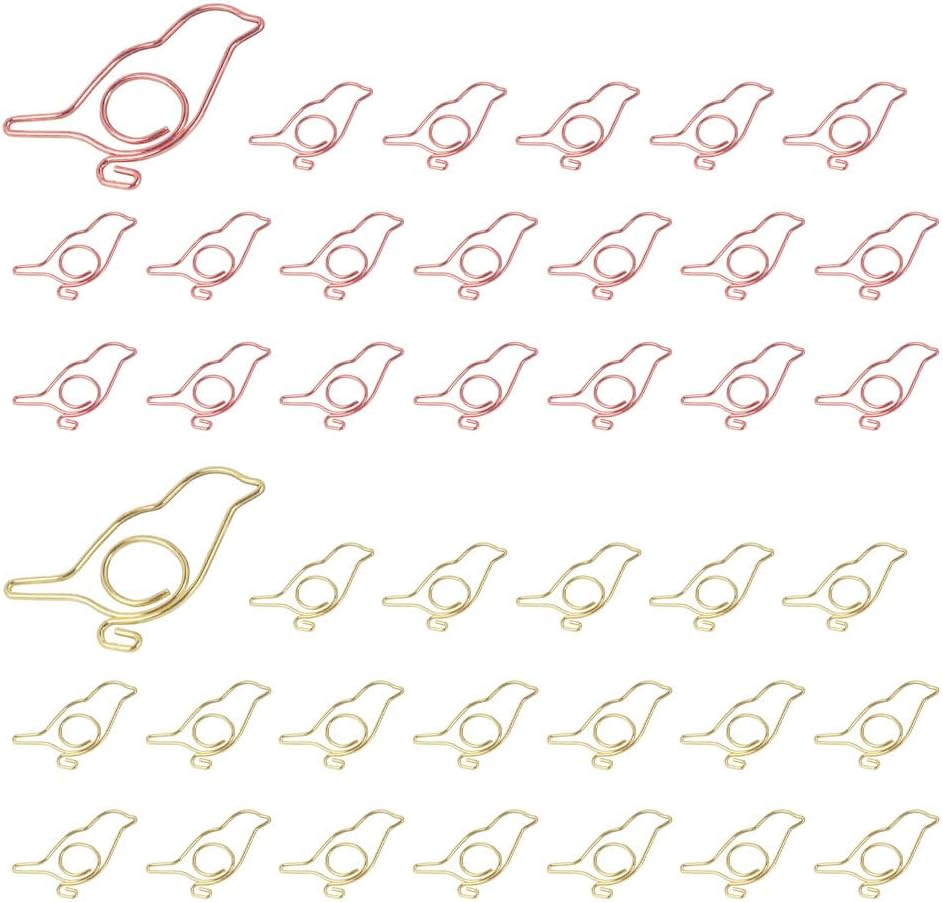 OWLFAVO 40pcs Bird Shape Paper Clips with Clear Box, Rose Gold and Yellow Gold, Funny Cute Paperclips Bookmarks Planner Clips for Fun Office Supplies School Gifts Wedding Decoration …