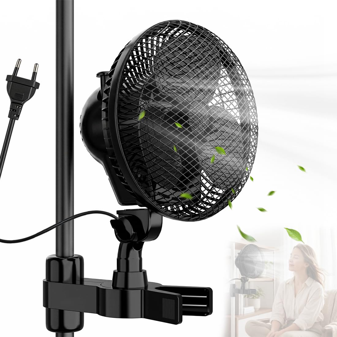 Grow Ventilator Oszillierend mit Clip, 2 Geschwindigkeitsstufen, Grow Clip-Ventilator Klemmbar für growzelt, 20W, 32 dBA Leiser Lüfter für Umluft Pflanzen Ventilatoren für Growzelt Growbox