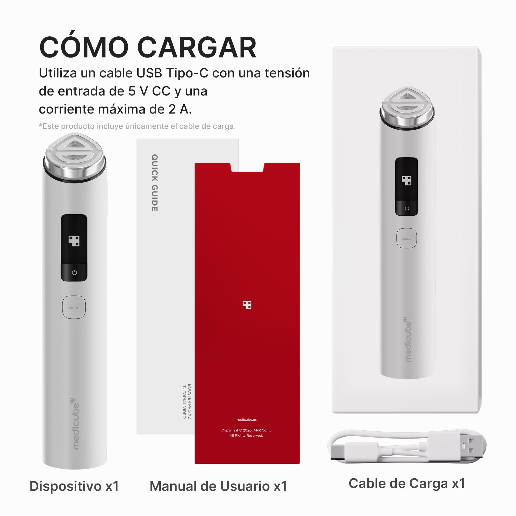 medicube Booster Pro X2™ | Dispositivo de Belleza 7 en 1 | 2X Cuidado para Luminosidad, Poros y Firmeza | Modos Dual y Potenciador de Mascarillas | Dispositivo de Skincare Coreano | Blanco