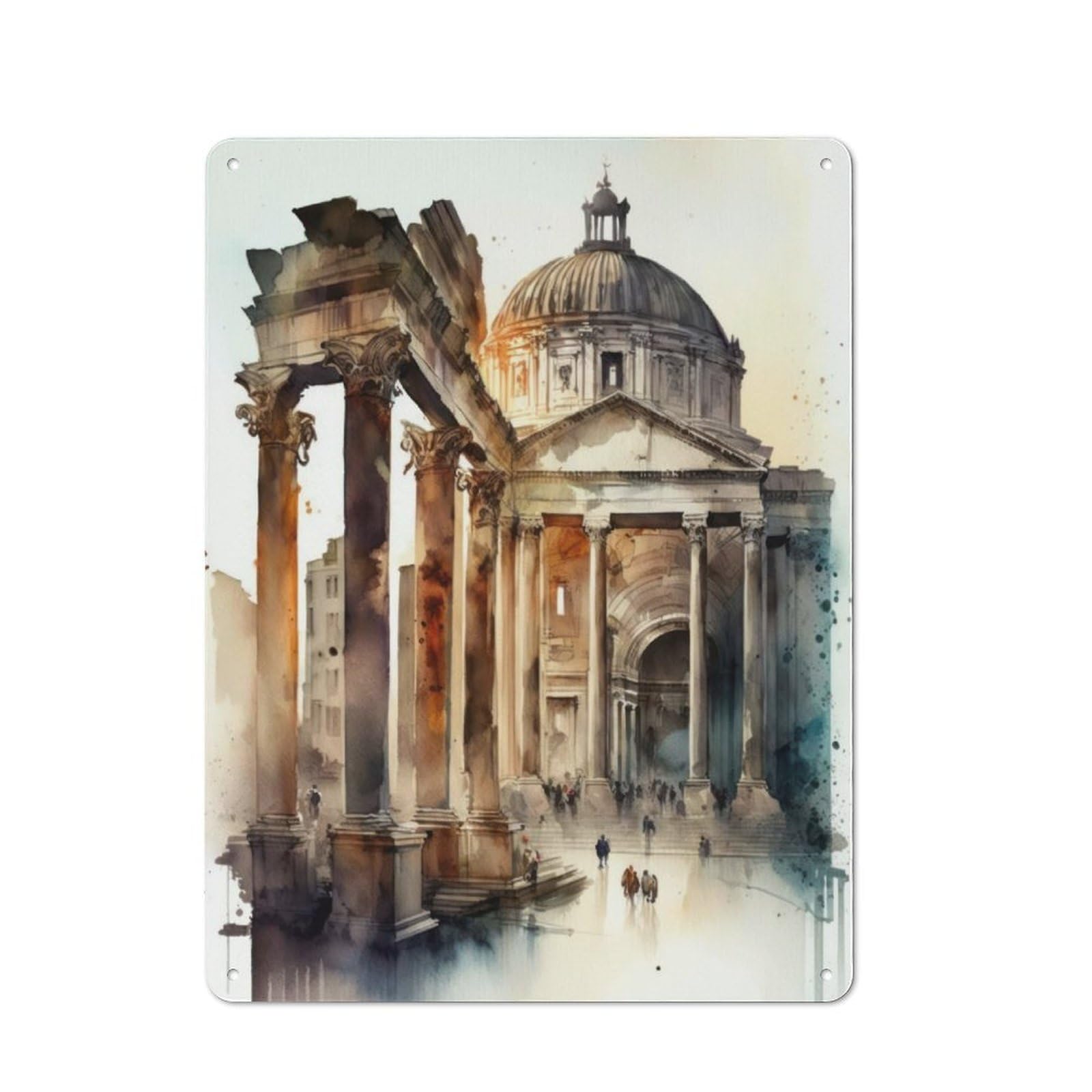 Junmoney The Forum Rome Watercolor Vintage Tin Sign 40X30cm With For Home Office Or Studio, Winter Wall Decor For Creative Workspace Decorators