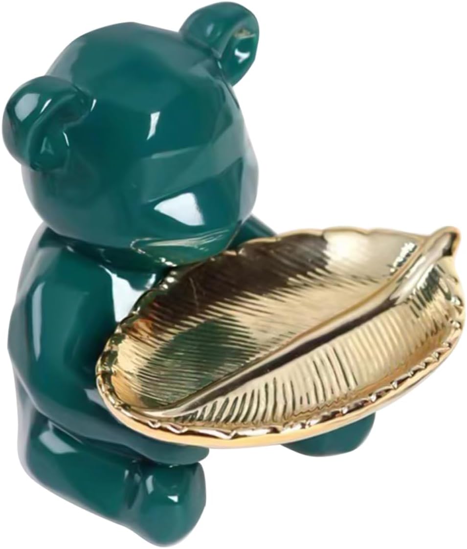 BESPORTBLE Creative Green Ceramic Jewelry Tray for Rings Earrings and Necklaces Multifunctional Decorative Storage Dish for Dresser and Bedroom Decor