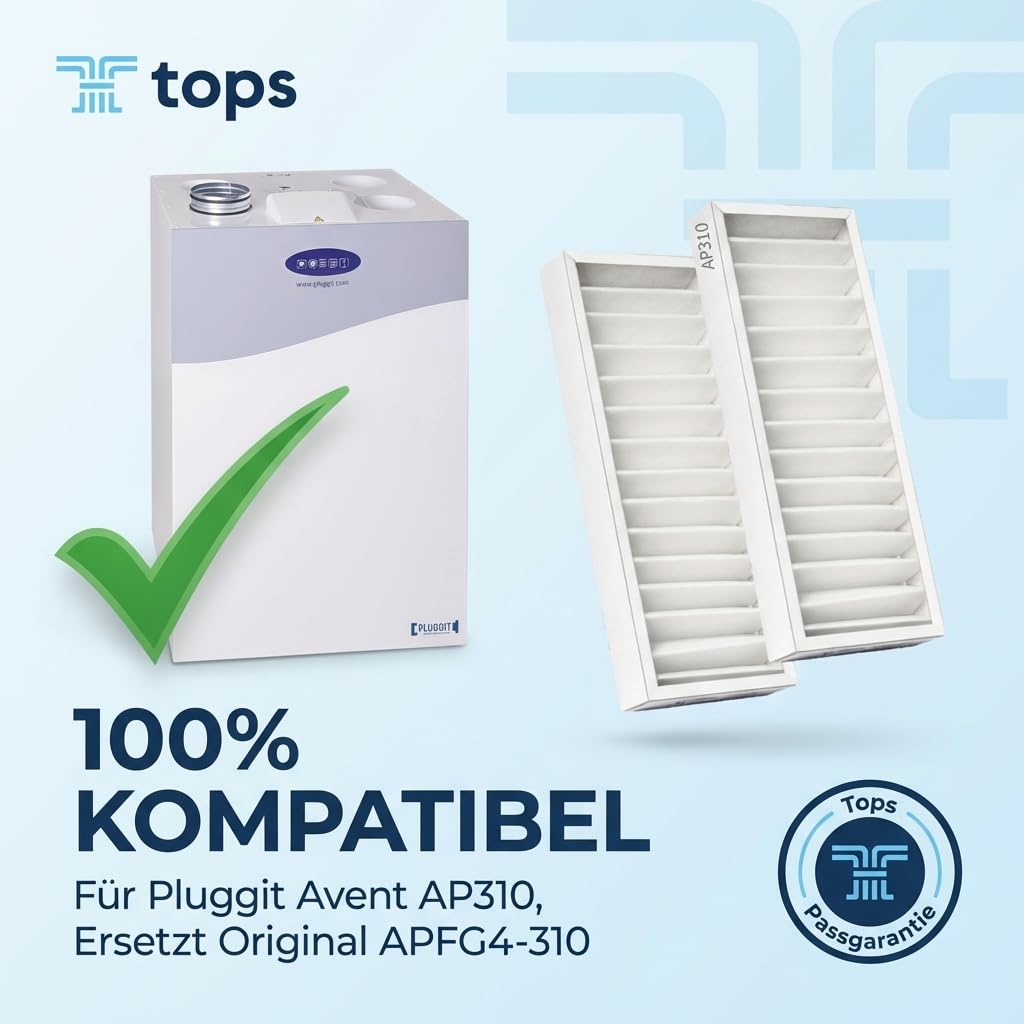 Tops Filter Für Pluggit AP310 | 4x Pluggit Filter G4 | Pluggit Filter AP310 | Ersetzt Original Pluggit APFG4-310 | KWL Lüftungsanlage | Filter | 4x G4 Filter 159x412x46 mm