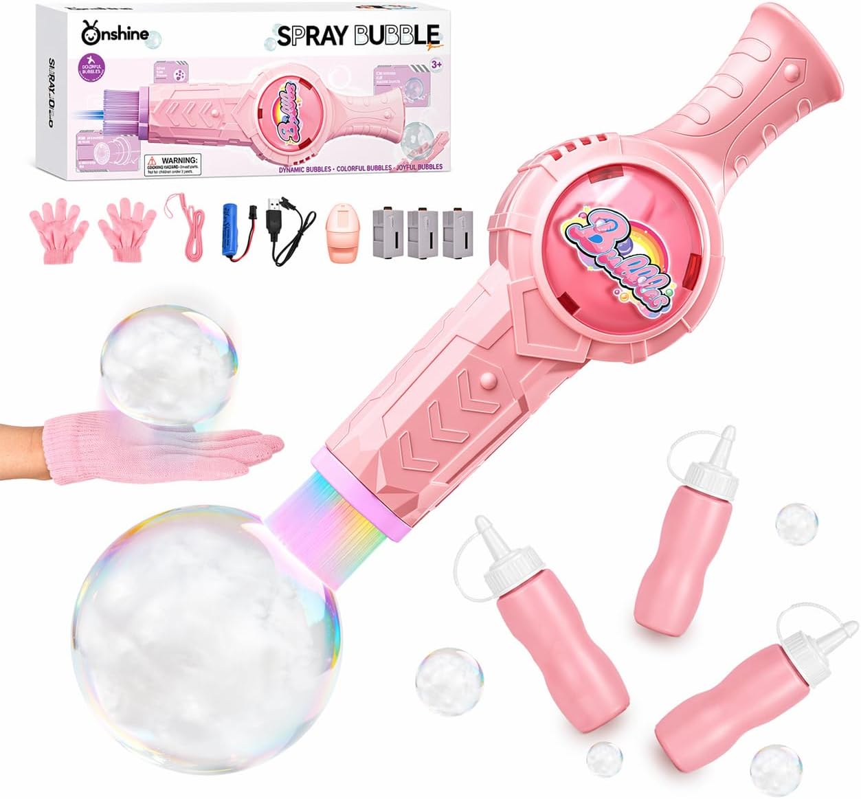 Fog Bubble Machine with Music & Lights, Magic Smoke Bubble Maker, Pink