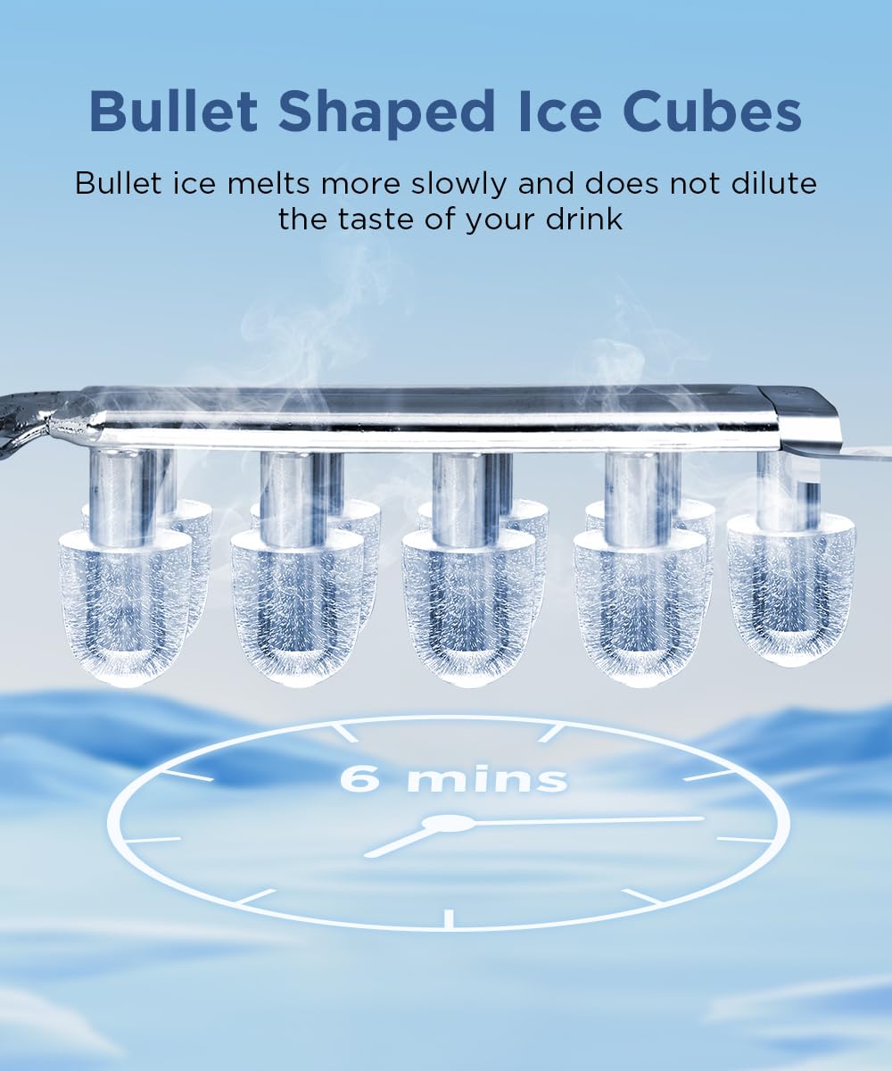 Close-up of bullet-shaped ice cubes being formed