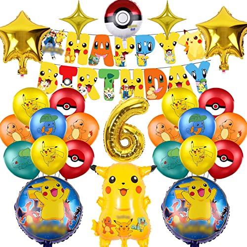 Décorations Anniversaire Fête Garçon Fille,Pokemo Enfant Ballons Anniv Deco 6 ans,Party Déco Aluminium Thème Ballons,Decoration Fete Ballon Latex Kit