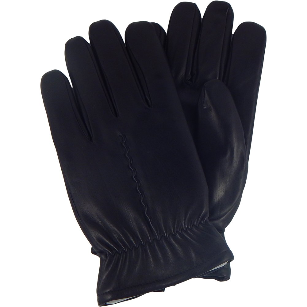 Isotoner Men's Leather Single Draw And Vent Gloves, Black, XL