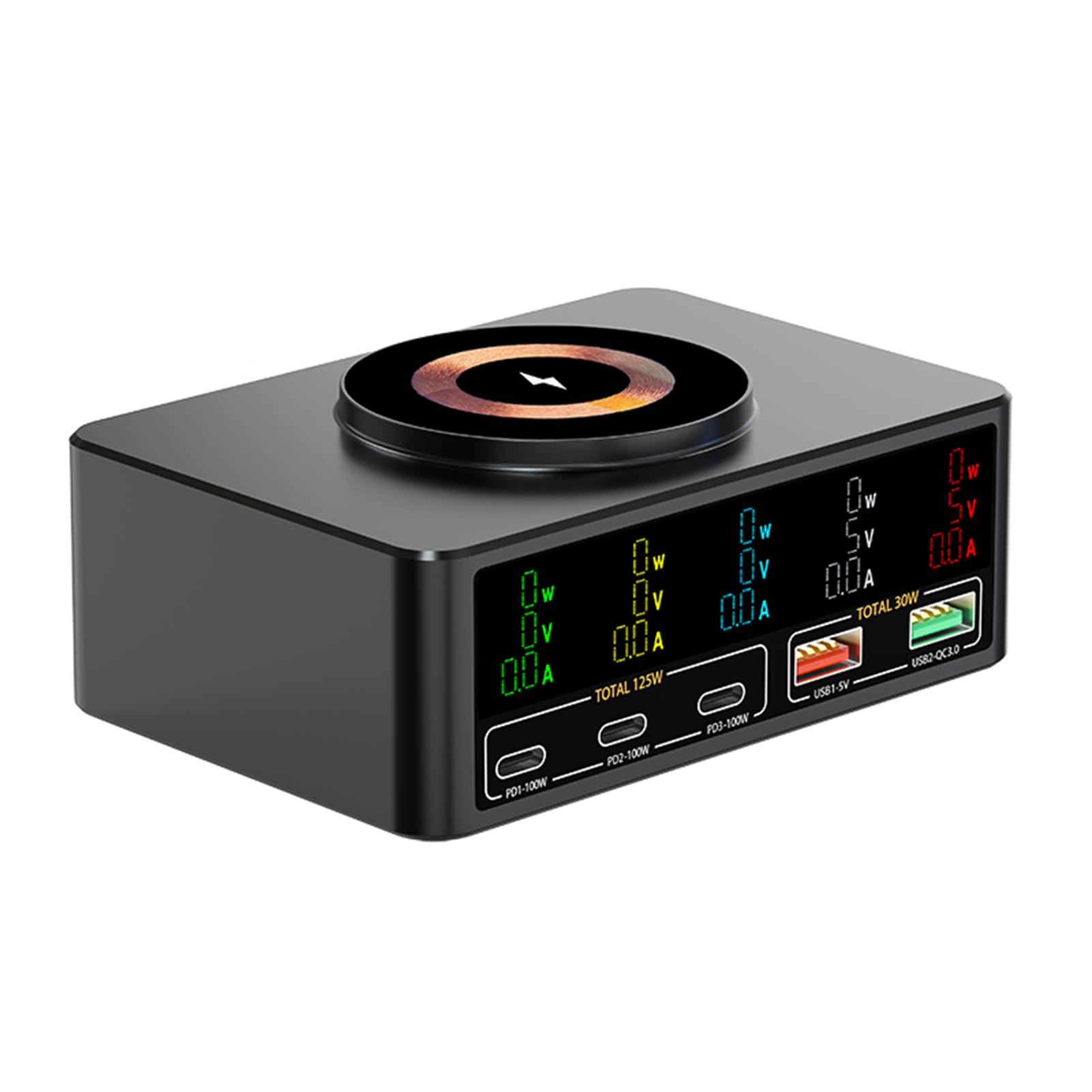 Walmeck Stacja Szybkiego ładowania o Dużej Mocy 140 W. Wieloportowa ładowarka USB. Bezprzewodowy koncentrator. Wyświetlacz Prądu w Czasie Rzeczywistym do Podróży z Telefonem Komórkowym (EU)