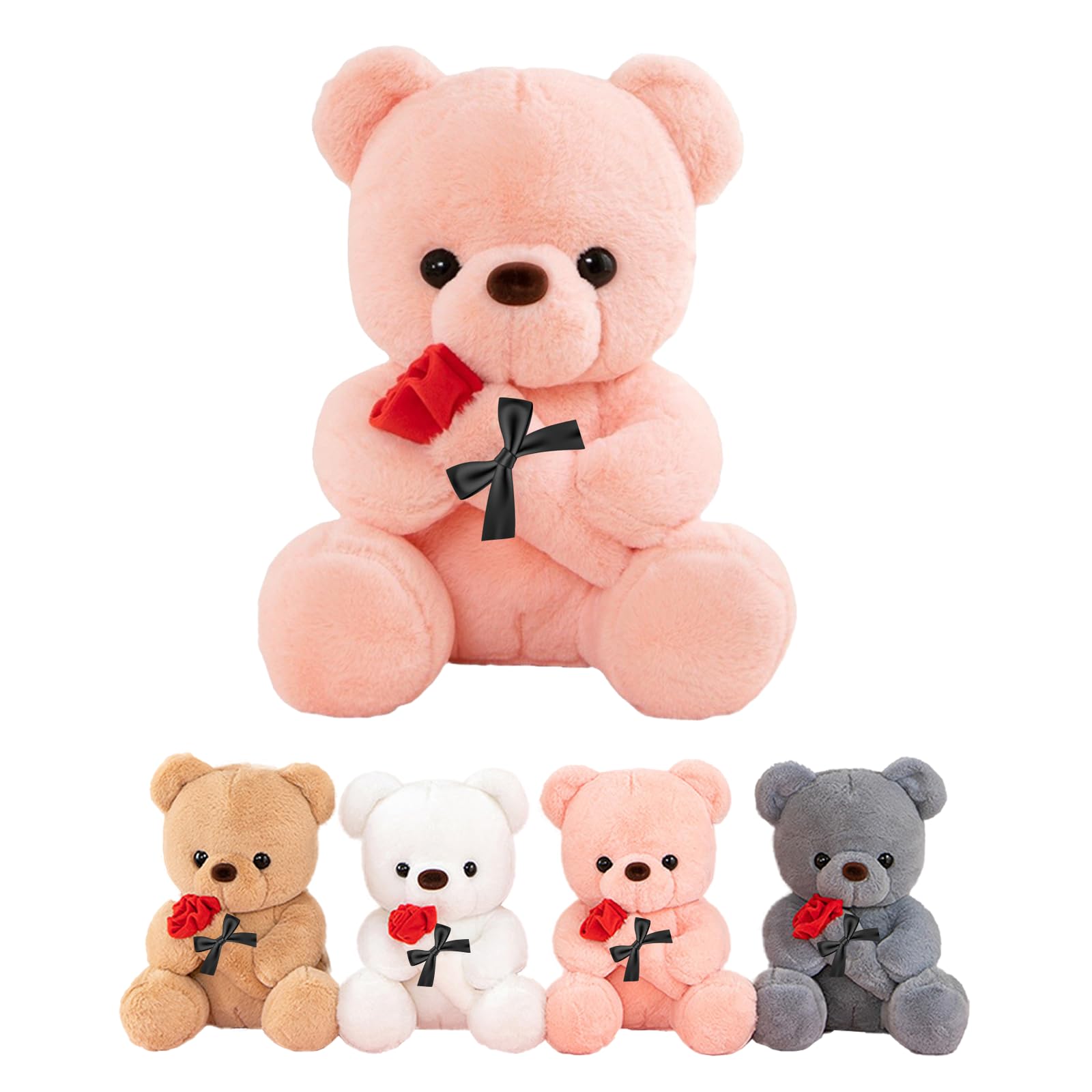 LIHIQIYA Rosa Teddybär mit Rosen, 25cm Plüschtier mit Rose Plüsch-Bär Teddybären Rose Stofftier Spielzeug Dekozimmer Süße Kuscheltiere Jahrestag Geburtstag Ich Liebe Dich Geschenk für Frauen Freundin