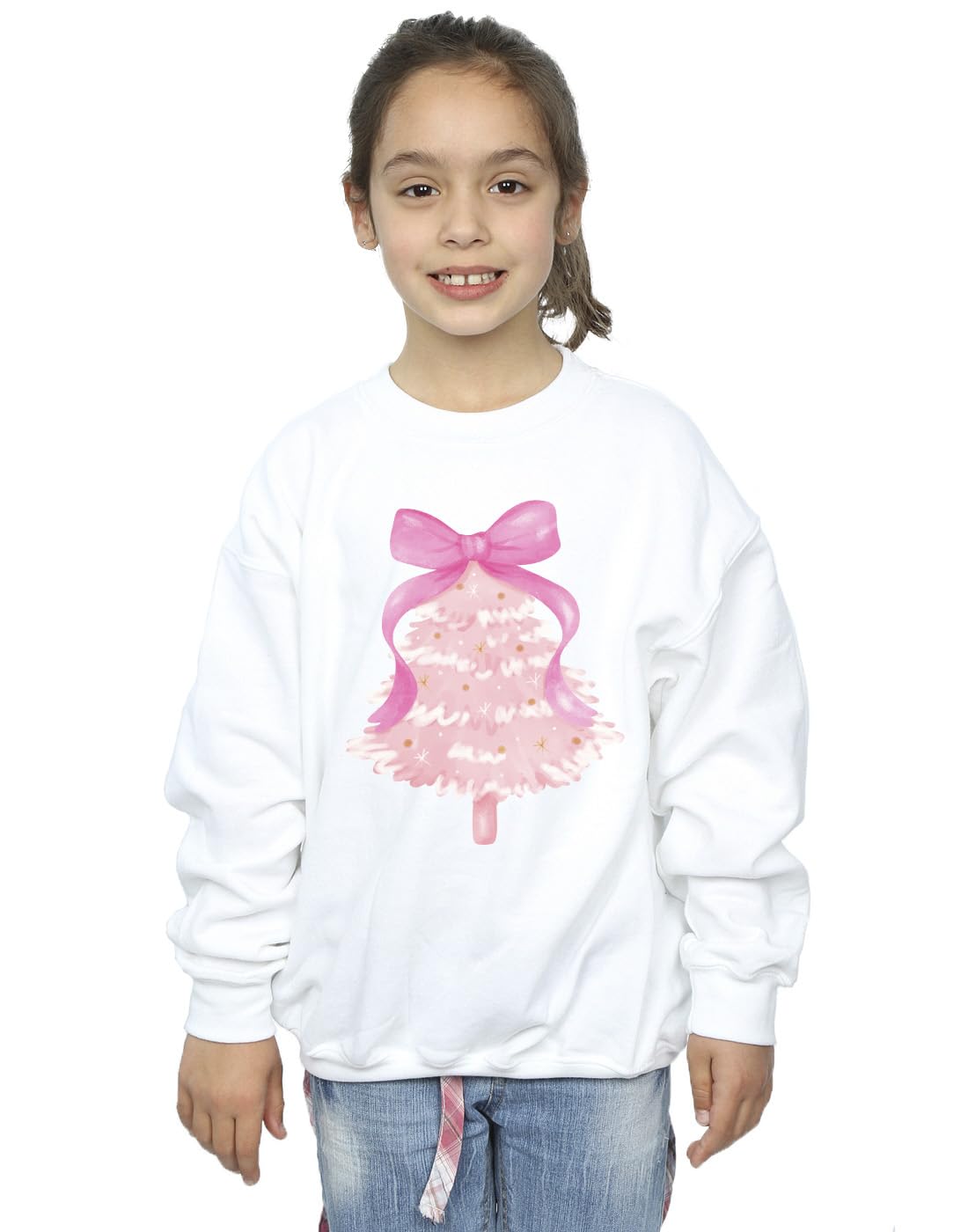 Absolute Cult Christmas Girls Tree Bow Sweatshirt White 9-11 Years