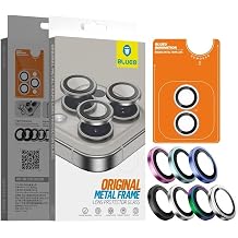 Blueo iPhone 16/16 Plus / 16 Pro / 16 Pro Max Compatible Camera Lens Glass Protector with Metal Frame Applicator Silver Stone, iPhone 16/16 Plus