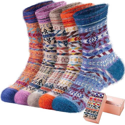 Image of ICEIVY Socks Women, Soft Knit Wool Winter Thick Warm Cabin Fuzzy Crew Women Socks 5 Pack