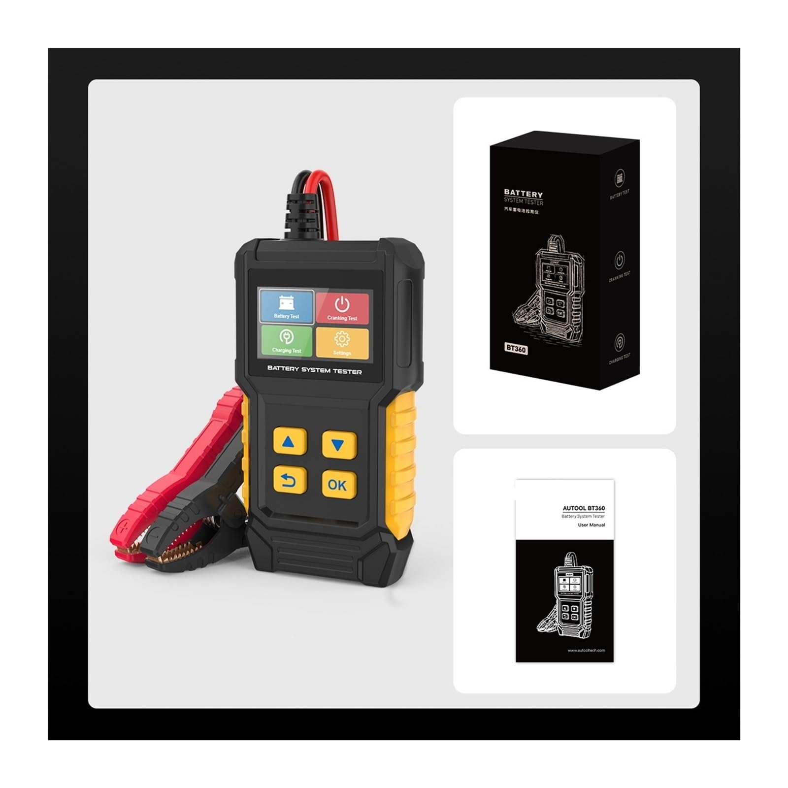 Tester per batterie, Tester for batteria auto BT360 8-29V, analizzatore digitale for test di batteria for auto, strumento di avviamento e carica 30-2000CCA