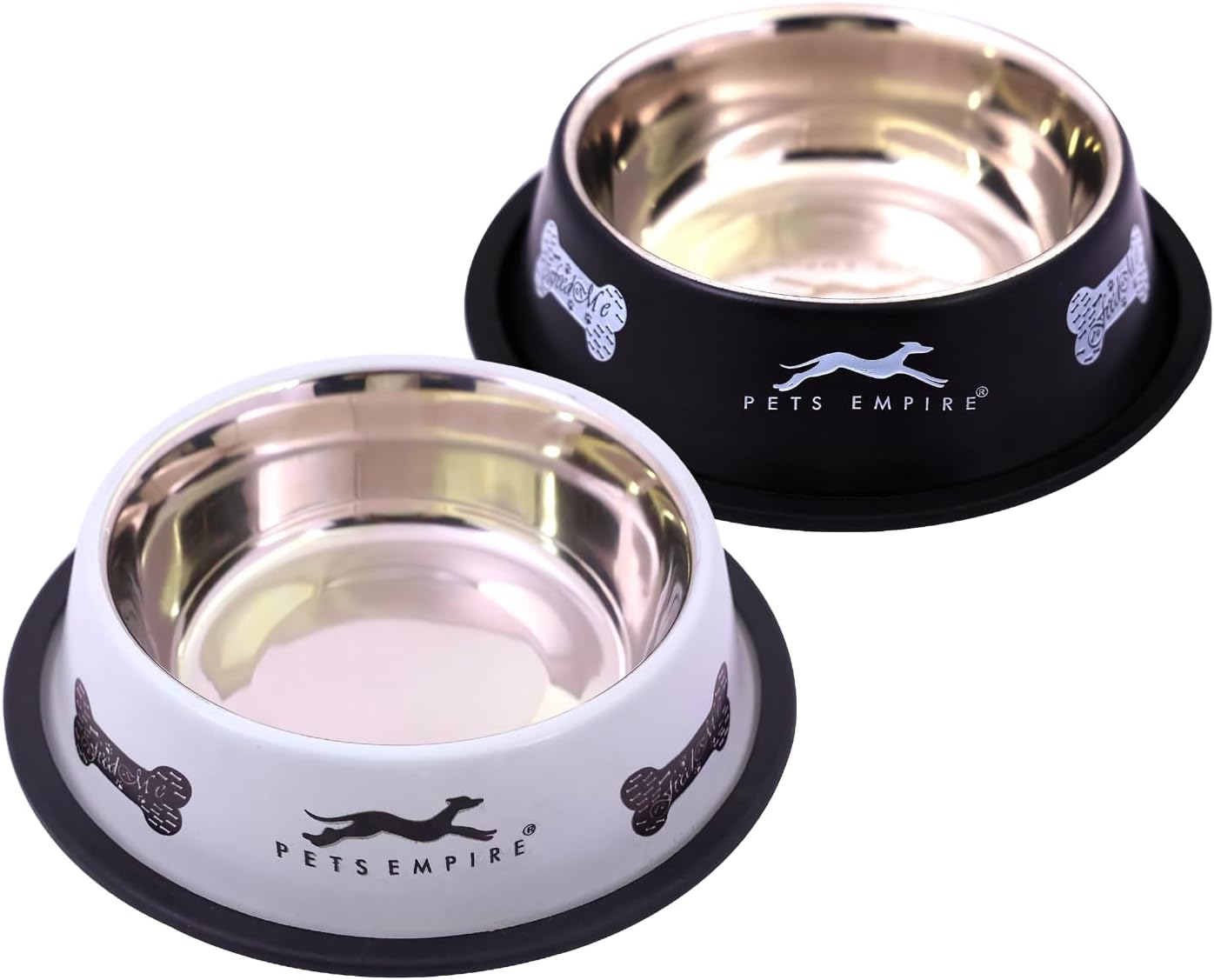 Pets Empire Dog Bowl| Anti-Skid Stainless Steel Bowls for Puppy and Cat | Food & Water Bowl | Cat Bowl | Gifts for Dogs Birthday | Black & Grey Color Combo, Medium Size - 700ml