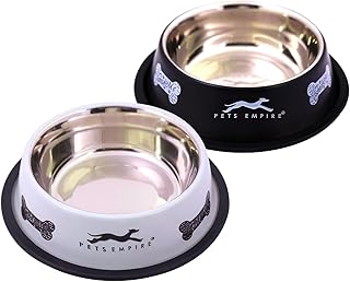 Pets Empire Dog Bowl| Anti-Skid Stainless Steel Bowls for Puppy and Cat | Food & Water Bowl | Cat Bowl | Gifts for Dogs Birthday | Black & Grey Color Combo, Medium Size - 700ml