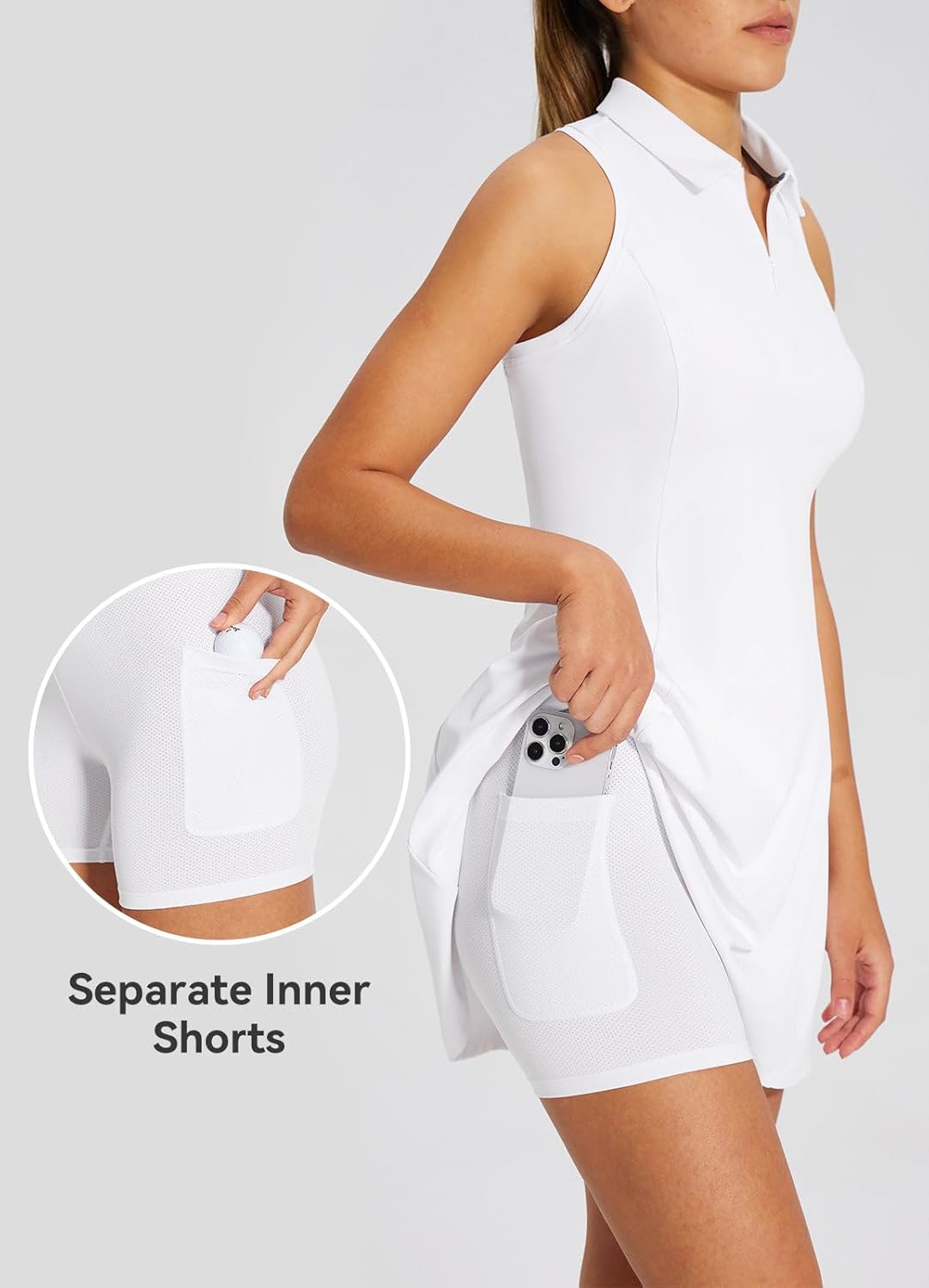 baleaf Womens Golf Dress Sleeveless Tennis Dresses with Built in Shorts Pockets Racerback Workout Athletic - Image 3