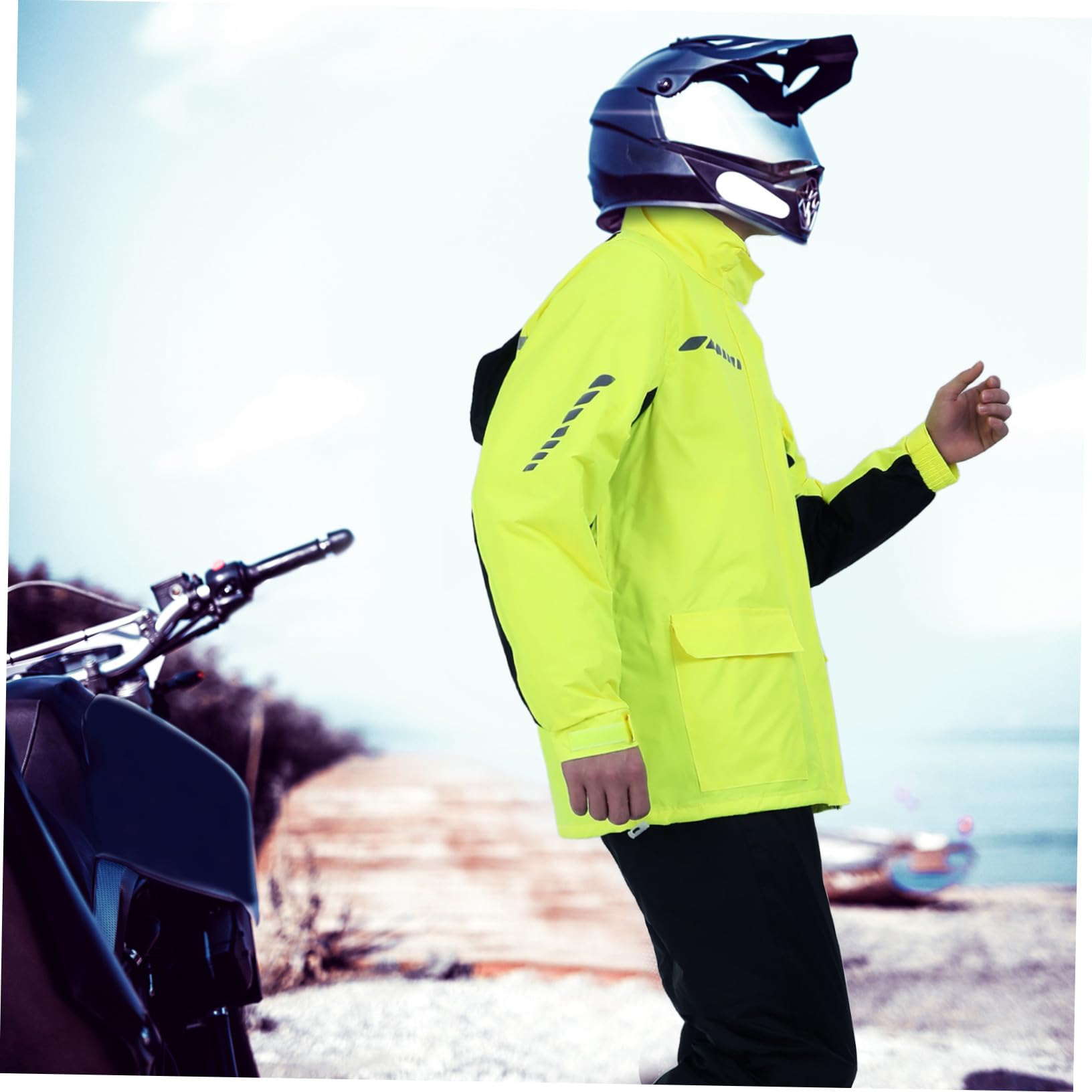 OUNONA Tenue Pluie Homme Imperméable Cyclisme avec Pantalon et Veste Réfléchissants Coupe-Vent Protection Fortes Pluies et Sécurité Nocturne