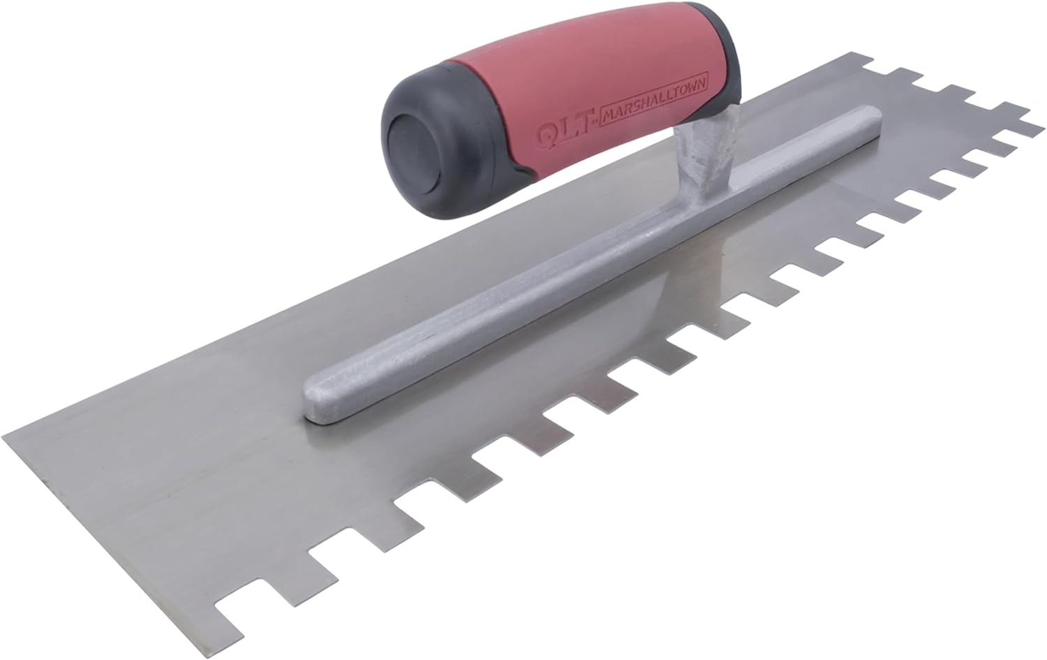 Close-up of the trowel's notched blade