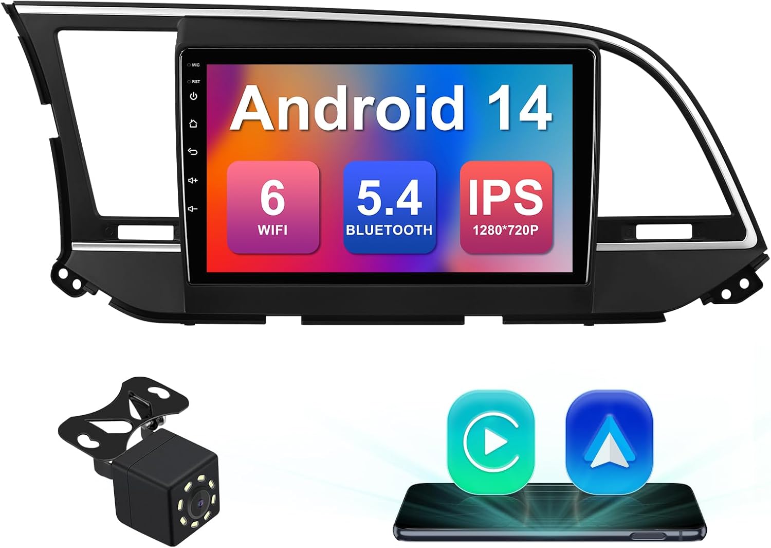 2+64G 9-inch Android 14 Car Radio Stereo for Hyundai Elantra 2016 2017 2018 IPS Touchscreen Screen Car Radio with WiFi 6 Carplay & Android Auto Support Backup Camera GPS FM Navi Bluetooth 5.4 SWC