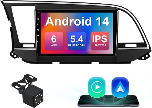 2+64G 9-inch Android 14 Car Radio Stereo for Hyundai Elantra 2016 2017 2018 IPS Touchscreen Screen Car Radio with WiFi 6 Carplay & Android Auto Support Backup Camera GPS FM Navi Bluetooth 5.4 SWC