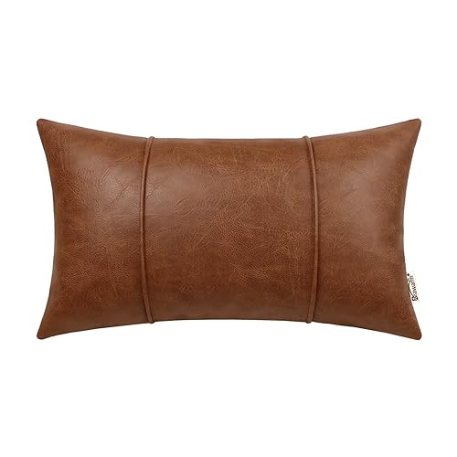 BRAWARM Brown Leather Throw Pillow Covers 12 X 20 Inches