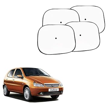 Universal White Cotton Fabric Car Window Sunshades with Vacuum Cups for Tata Indica (Set of 4)