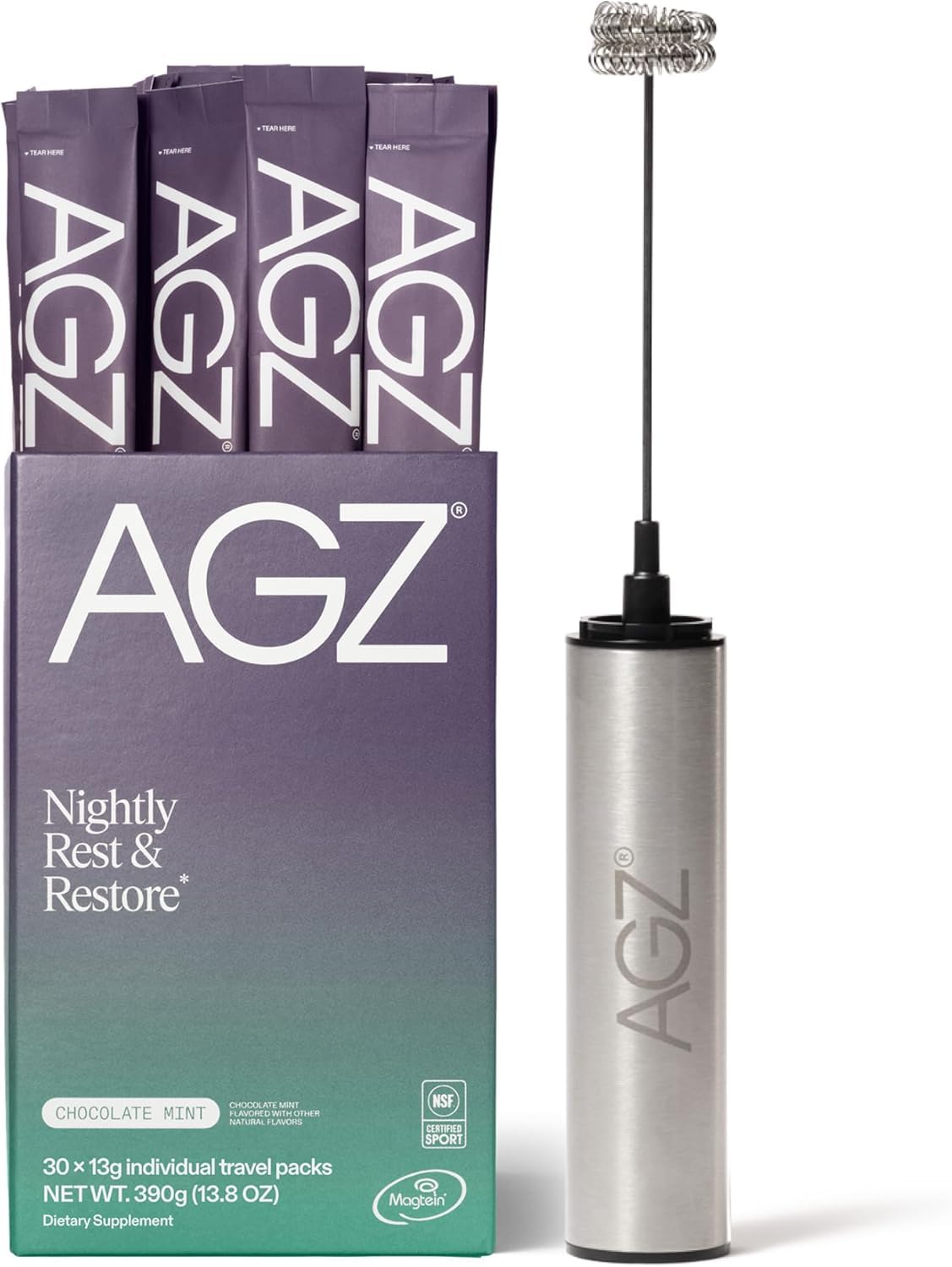 AG1 AGZ Sleep Drink, Magnesium Herbal Nighttime Blend, 30ct with Frother