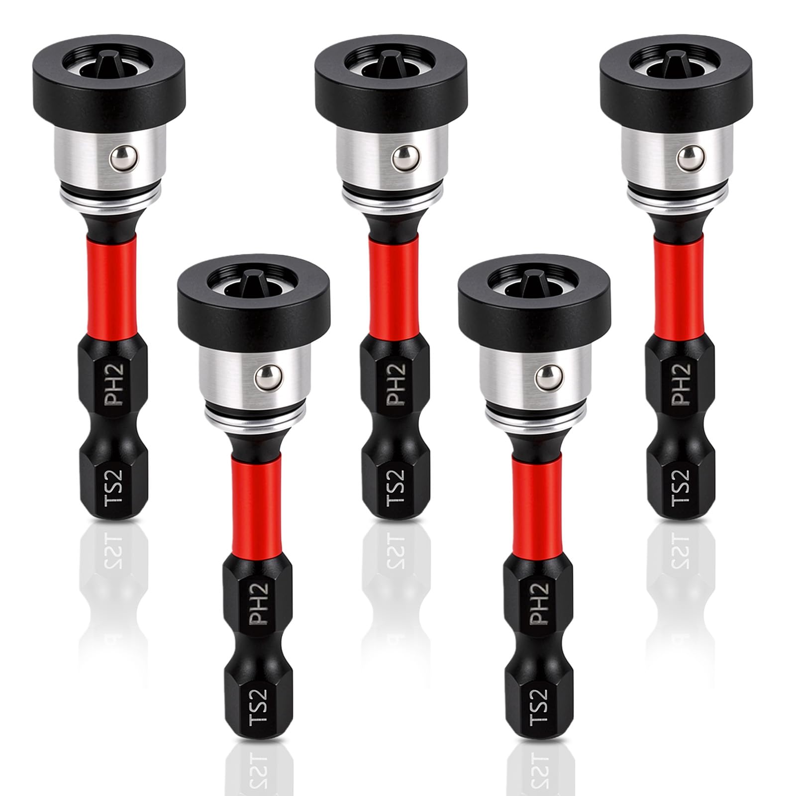 5 Pcs Magnetic Drywall Screw Setter Bits, 1/4 Inch Hex Shank Positioning Screwdriver Bits Plasterboard Drill Bit Adjustable Depth Positioning Dimpler Bit for Impact Driver & Cordless Drill, 50 mm