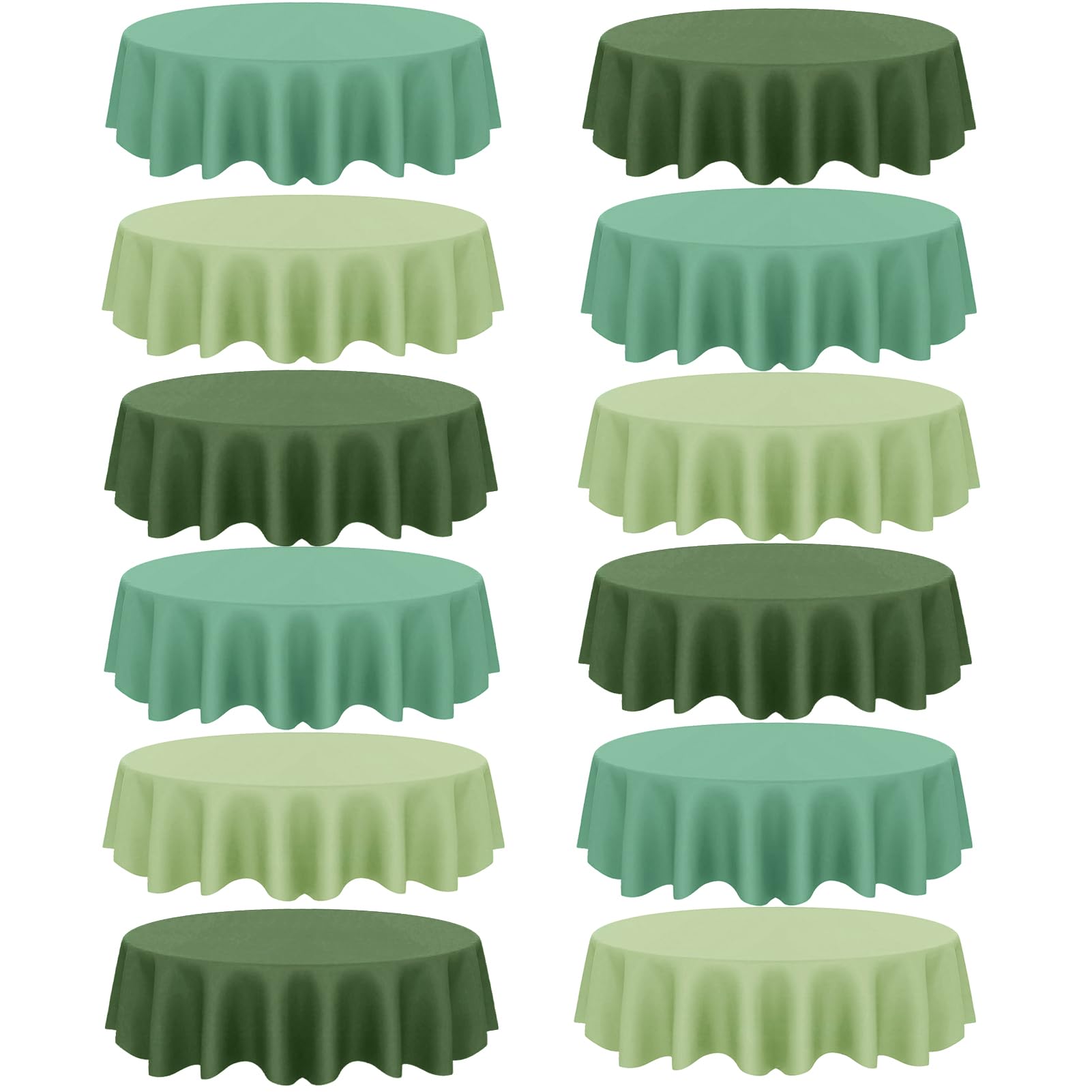 CIEOVO 12 Pcs Sage Green Plastic Tablecloths, Disposable Round Sage Green Table Cover 84 Inch Waterproof Table Covers for Baby Shower Bridal Wedding