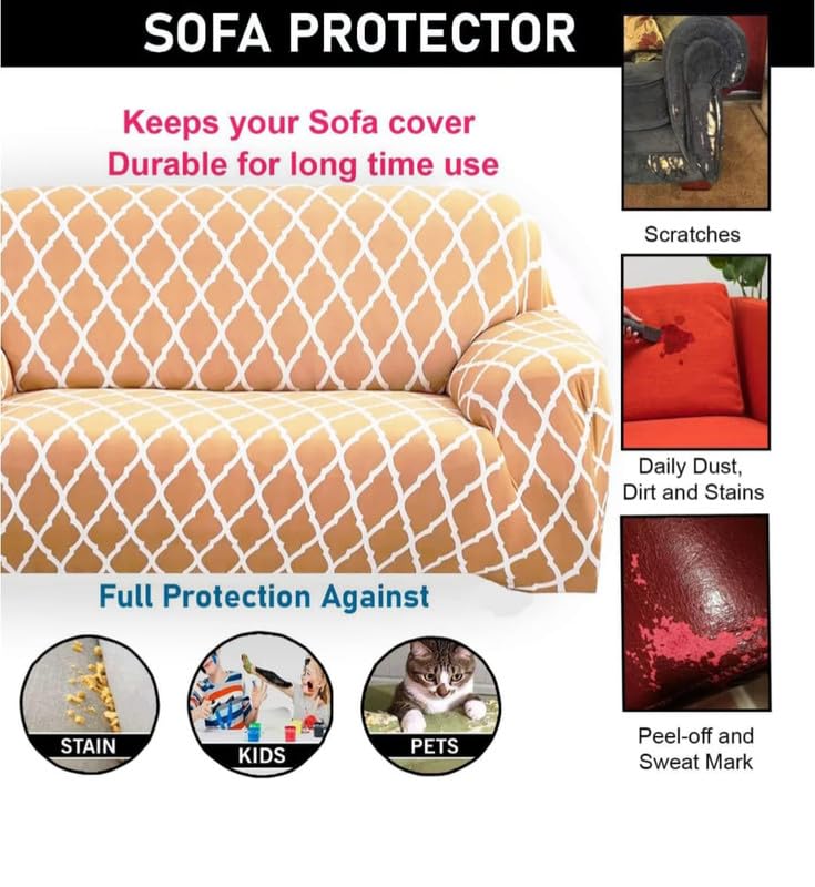 Image of HK Printed 5 Seater Sofa Cover Big Elasticity Cover Stretch Universal Sofa Slipcover 5 Seater (3 Seater Size 185-230cm and 1 Seater Size 90-145cm)