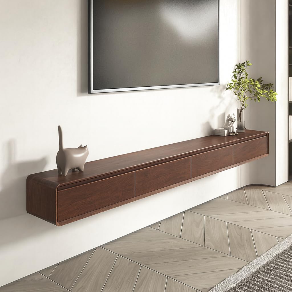 Mobile TV In Legno Massello, 160–240 CM Mobile TV Sospeso, Mobile Basso Per TV Da Parete, Adatto Per Il Soggiorno E La Camera Da Letto Marrone 240cm