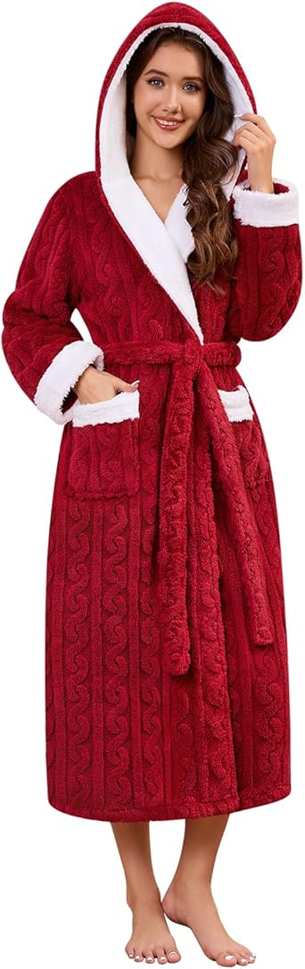 Badjassen voor dames, pluizige badjassen met capuchon fleece badjas