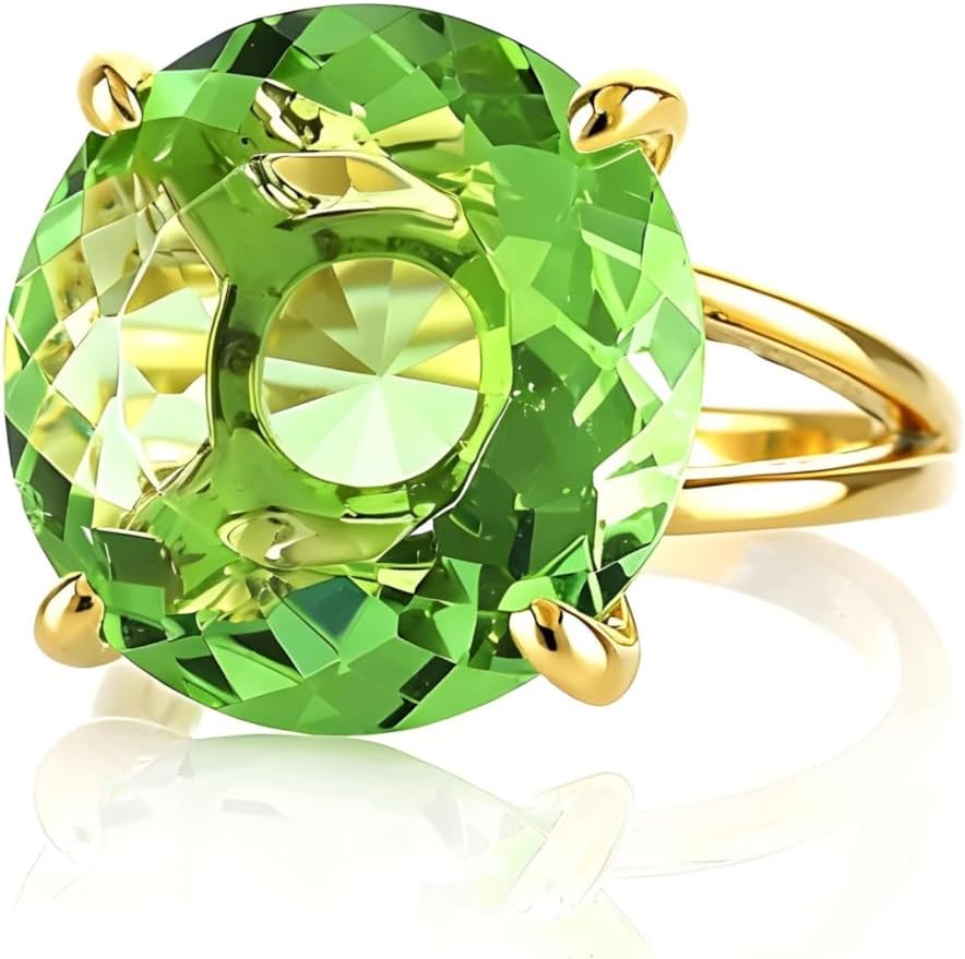 Round Green Tourmaline Ring - 14k Gold October Birthstone Cocktail Jewelry for Women