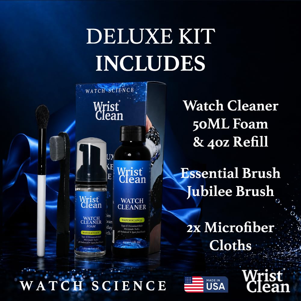 Kit di pulizia deluxe per orologi, detergente per orologi, schiuma da 50 ml e ricarica da 113,4 g, include 2 panni grandi da 25,4 x 25,4 cm, panno per la pulizia di orologi e gioielli,