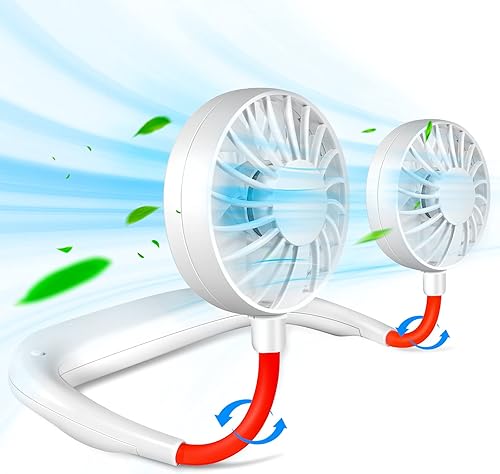 Ventilador de cuello portátil y recargable, manos libres de carga USB con 3 velocidades ajustables y rotación libre de 360, perfecto para