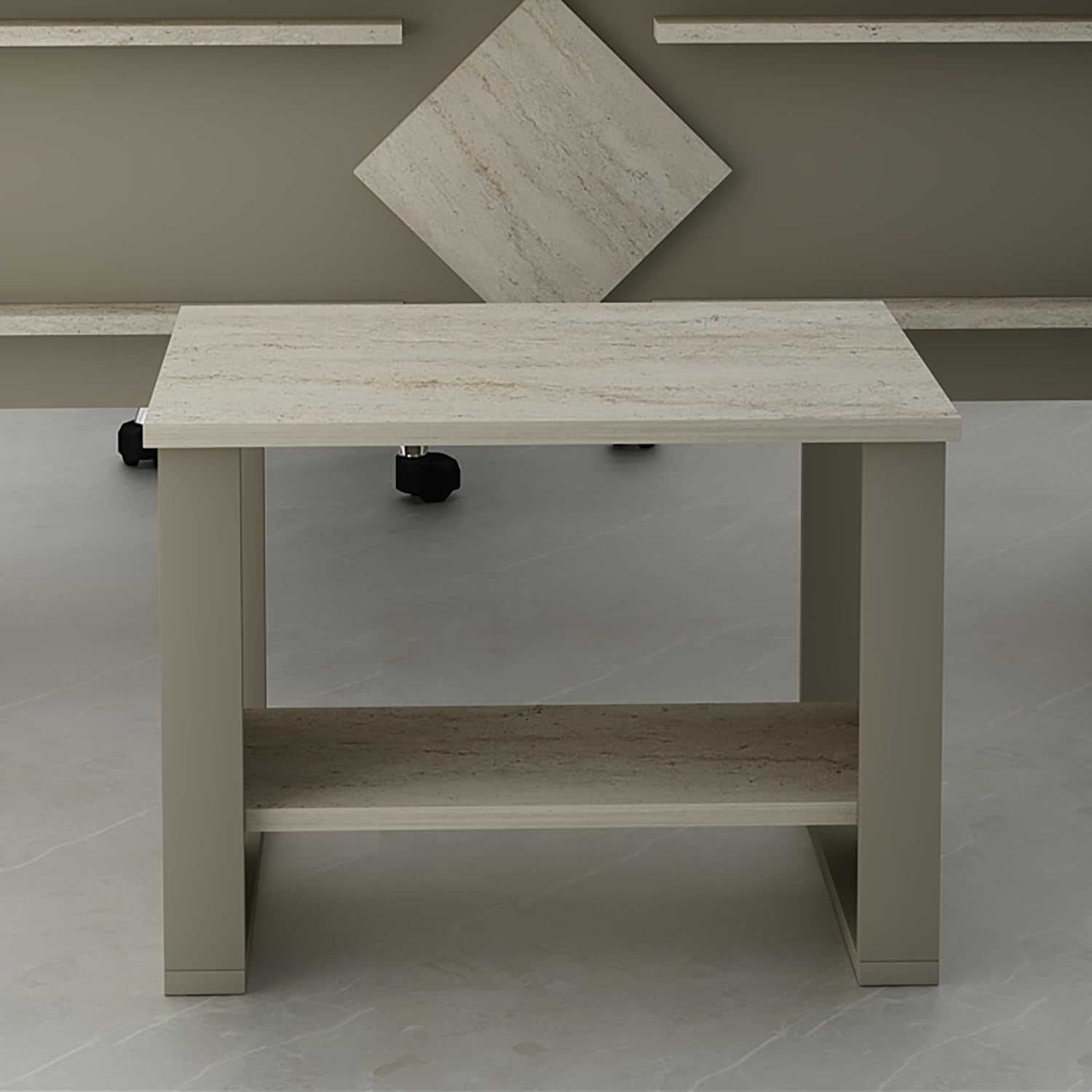 Homidea Boss Couchtisch – Moderner Beistelltisch mit Ablagefach, 60×45×43,6 cm (Beige-Travertin-Boss Couchtisch)