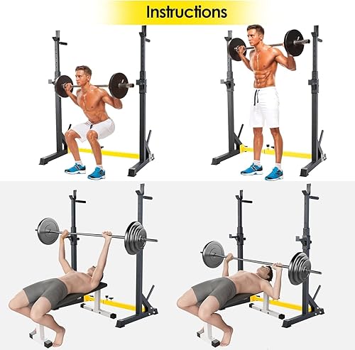 Miniatura 3 de Arlopu Soporte para sentadillas, estante de prensa de banco, estante para mancuernas, estante ajustable para mancuernas para levantamiento de pesas,