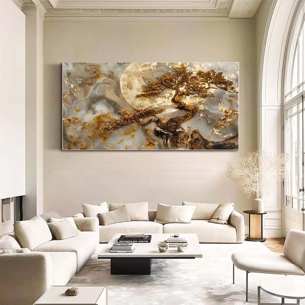 Póster de lienzo con diseño abstracto de árbol y luna, póster de lujo, lámina decorativa para pared, hogar y sala de estar (70 x 140 cm).