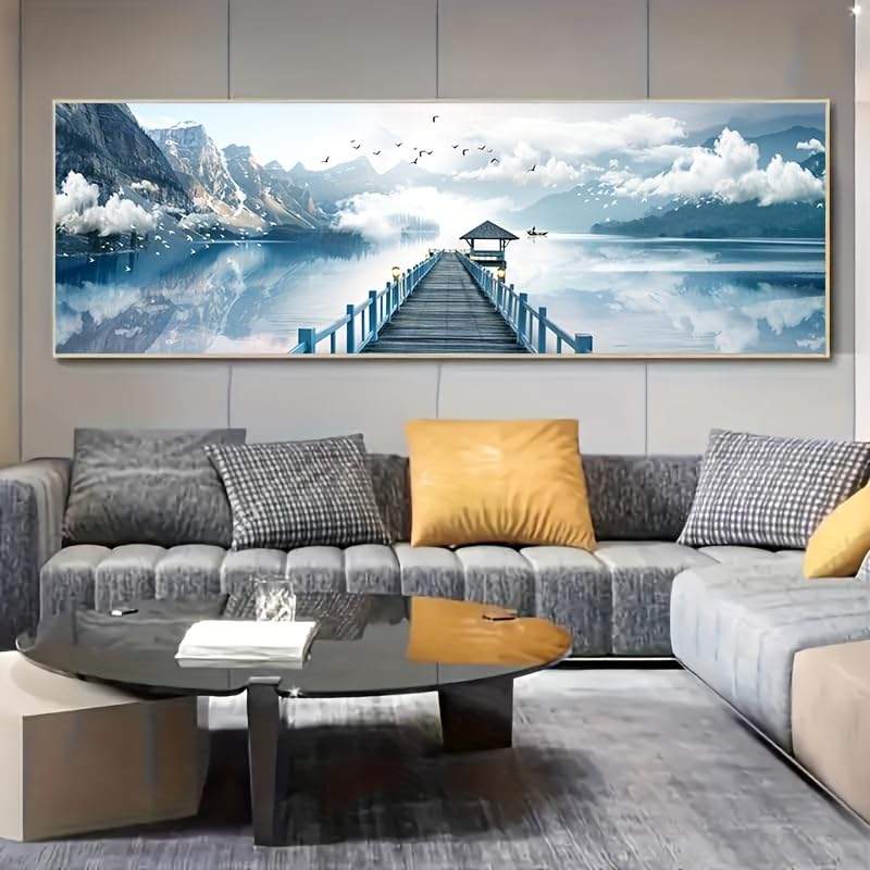 Tableau moderne paysage de montagne pour habiller un mur vide grande toile 30x90cm sans cadre